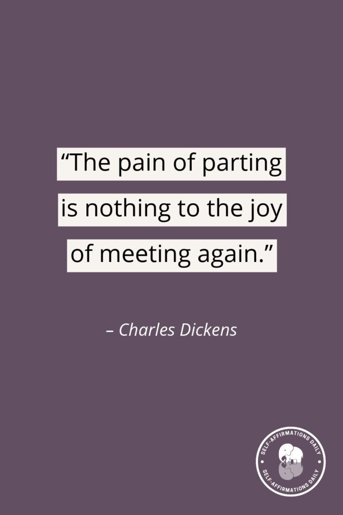 "The pain of parting is nothing to the joy of meeting again." – Charles Dickens